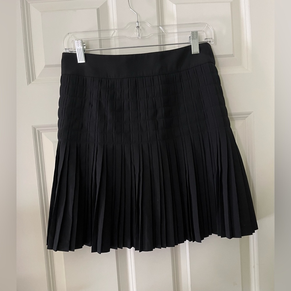 Women’s J.Crew black pleated drop waist lattice mini skirt lined neutral size 0